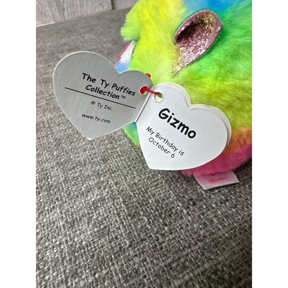 TY Puffies GIZMO Neon Rainbow Cat 2021 Small Stuffed Puff Ball Plush Toy - Picture 9 of 10